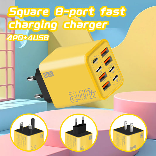 8 in 1 GaN USB C Desktop Charger 240W Fast Charge Phone Adapter Type C Cable For iPhone Samsung Xiaomi EU/US/UK Plug Charger