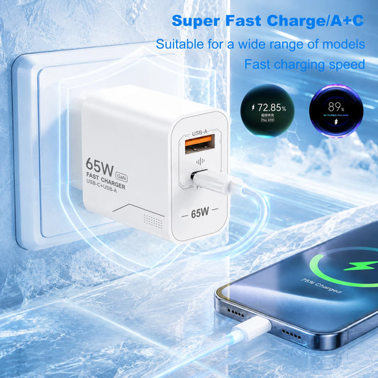 65W GaN USB C Charger 2-Port Fast Charging Phone Charger Power Adapter For iPhone Samsung Xiaomi Type C EU/US Plug Wall Charger
