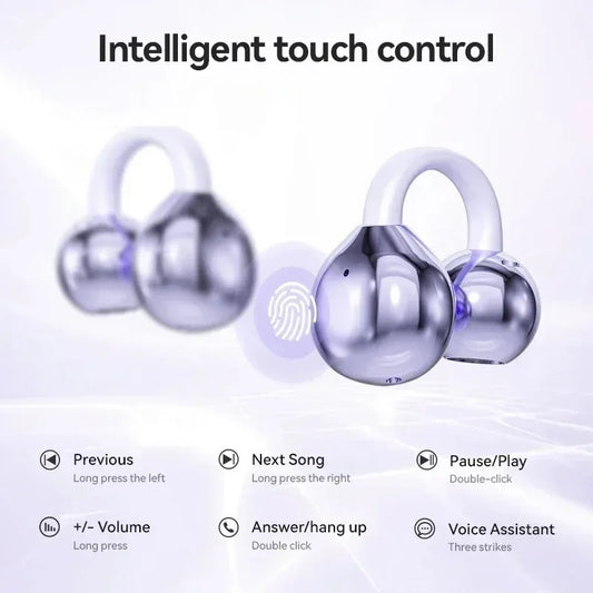 Digital Display Ear Clip Headphones Wireless Bone Conduction Bluetooth 5.4 Earbuds Comfortable Waterproof Sport Headsets