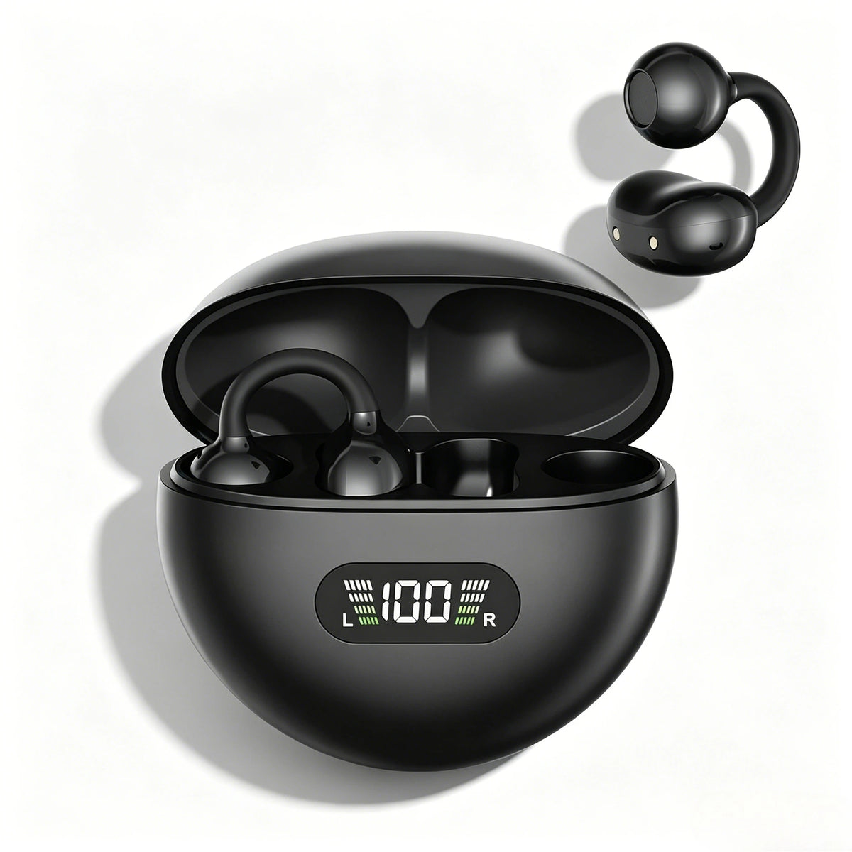 Digital Display Ear Clip Headphones Wireless Bone Conduction Bluetooth 5.4 Earbuds Comfortable Waterproof Sport Headsets