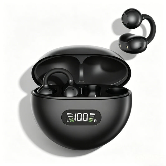 Digital Display Ear Clip Headphones Wireless Bone Conduction Bluetooth 5.4 Earbuds Comfortable Waterproof Sport Headsets