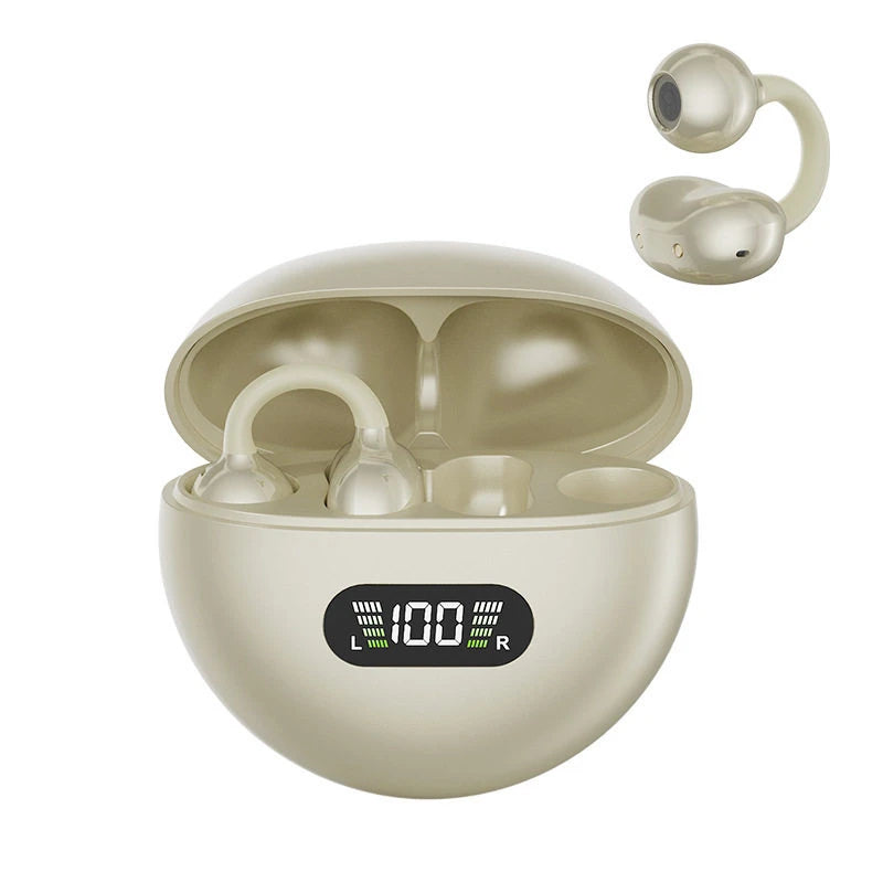 Digital Display Ear Clip Headphones Wireless Bone Conduction Bluetooth 5.4 Earbuds Comfortable Waterproof Sport Headsets