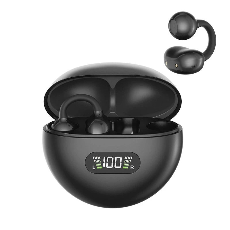 Digital Display Ear Clip Headphones Wireless Bone Conduction Bluetooth 5.4 Earbuds Comfortable Waterproof Sport Headsets