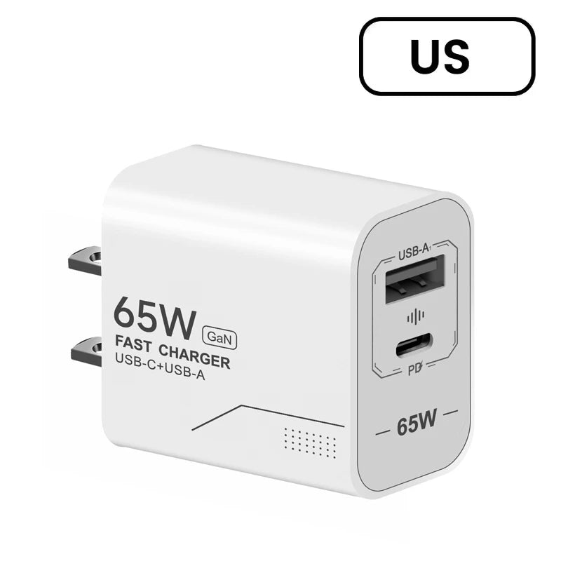 65W GaN USB C Charger 2-Port Fast Charging Phone Charger Power Adapter For iPhone Samsung Xiaomi Type C EU/US Plug Wall Charger