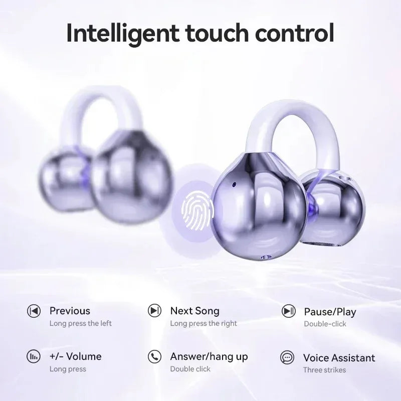 Digital Display Ear Clip Headphones Wireless Bone Conduction Bluetooth 5.4 Earbuds Comfortable Waterproof Sport Headsets